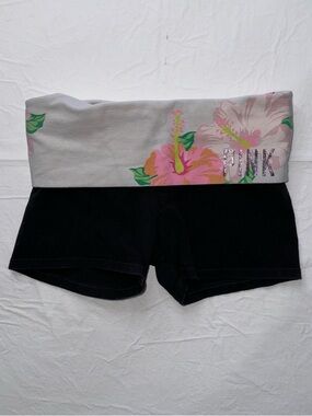 PINK Victoria's Secret - Fold-Over Waist Floral Band Black Women’s Yoga Shorts